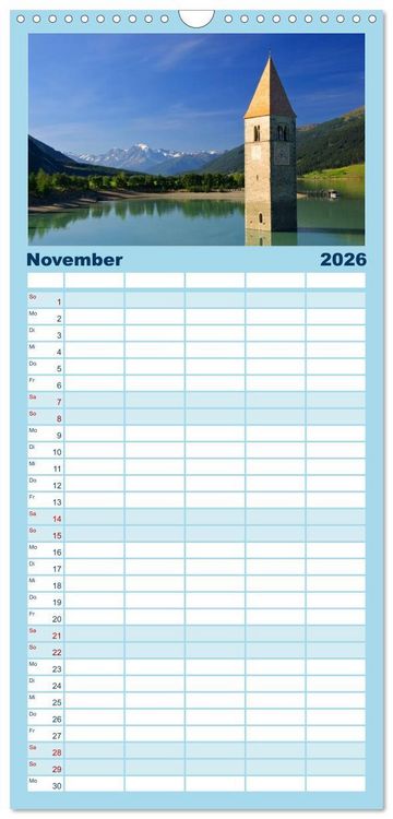 Produktbild: Familienplaner 2026 - Vinschgau - Die Sonnenseite S&uuml;dtirols mit 5 Spalten (Wandkalender, 21 x 45 cm) CALVENDO