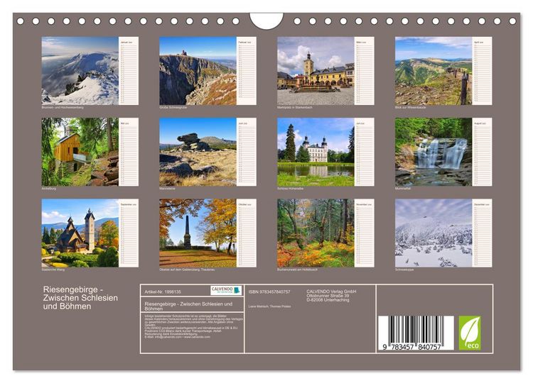 Produktbild: Riesengebirge - Zwischen Schlesien und B&ouml;hmen (Wandkalender 2026 DIN A4 quer), CALVENDO Monatskalender