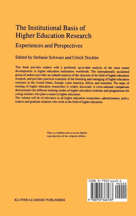 Produktbild: The Institutional Basis of Higher Education Research