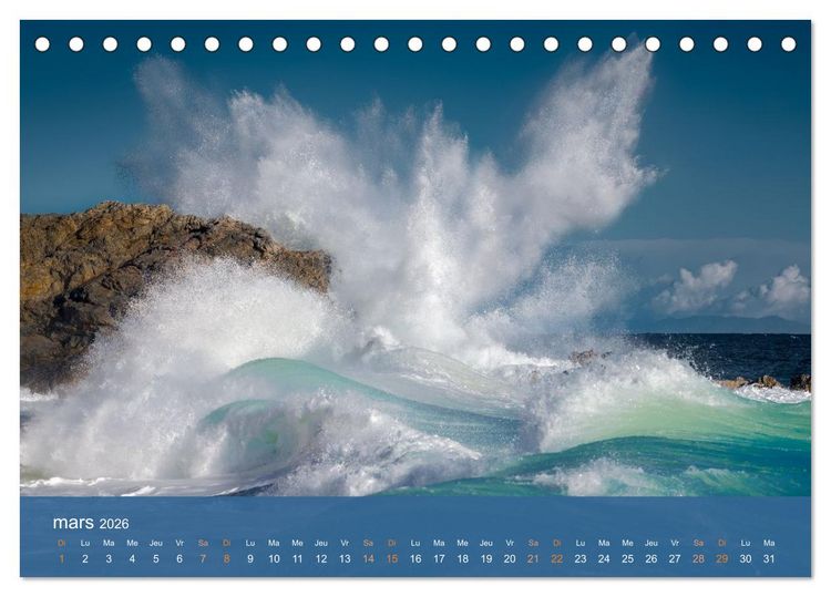 Produktbild: Temp&ecirc;tes c&ocirc;ti&egrave;res - La puissance brute des vagues (Calendrier de bureau 2026 DIN A5 vertical), CALVENDO calendrier mensuel