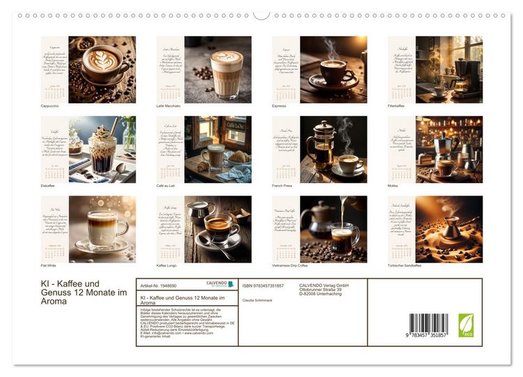 Produktbild: KI - Kaffee und Genuss 12 Monate im Aroma (hochwertiger Premium Wandkalender 2026 DIN A2 quer), Kunstdruck in Hochglanz