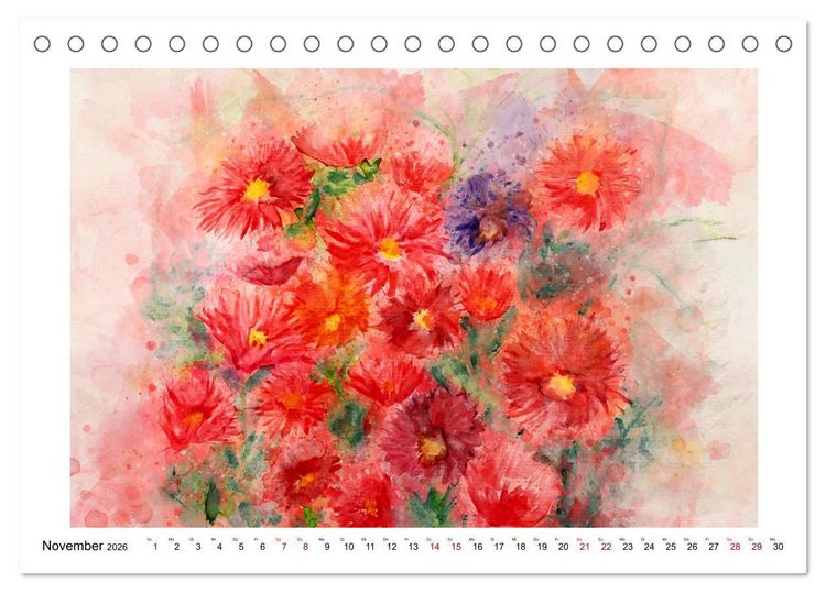 Produktbild: Bl&uuml;ten & Blumen Aquarelle - Farbenfrohe Sch&ouml;nheiten (Tischkalender 2026 DIN A5 quer), CALVENDO Monatskalender