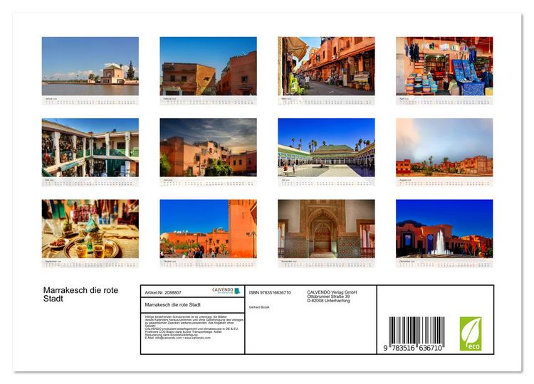 Produktbild: Marrakesch die rote Stadt (Wandkalender 2026 DIN A4 quer), CALVENDO Monatskalender