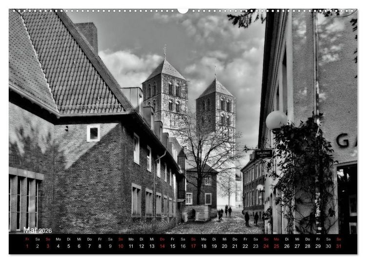 Produktbild: M&uuml;nster in schwarz-wei&szlig; gesehen (Wandkalender 2026 DIN A2 quer), CALVENDO Monatskalender