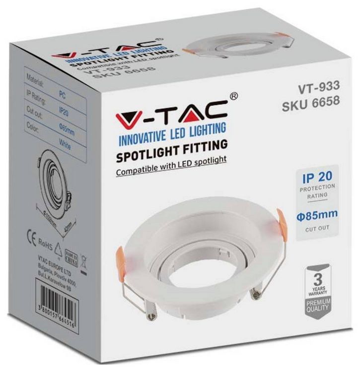 Produktbild: V-TAC VT-934 6658 Einbaurahmen IP20 Wei&szlig;