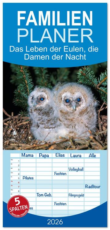 Produktbild: Familienplaner 2026 - Das Leben der Eulen, die Damen der Nacht mit 5 Spalten (Wandkalender, 21 x 45 cm) CALVENDO