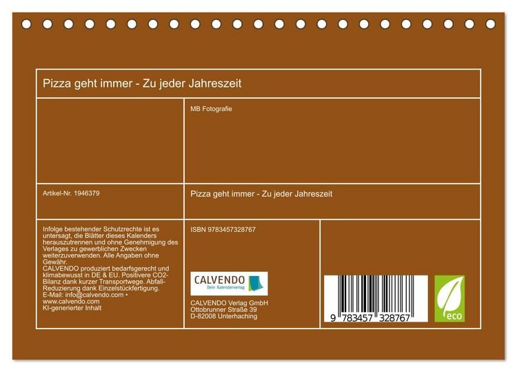 Produktbild: Pizza geht immer - Zu jeder Jahreszeit (Tischkalender 2026 DIN A5 quer), CALVENDO Monatskalender