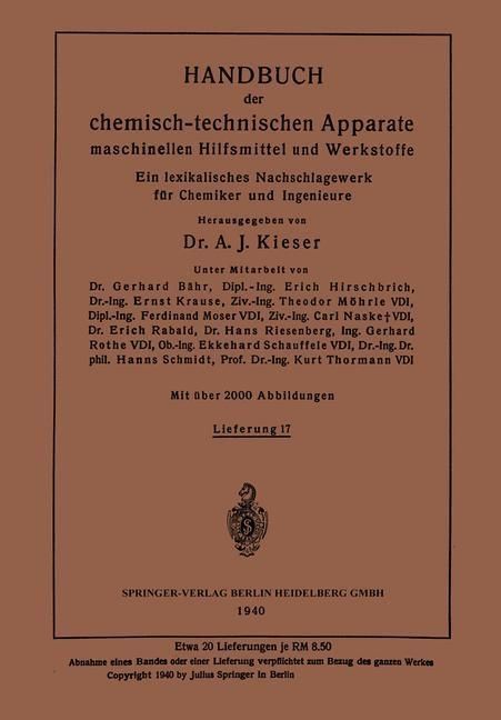 Produktbild: Handbuch der chemisch-technischen Apparate maschinellen Hilfsmittel und Werkstoffe