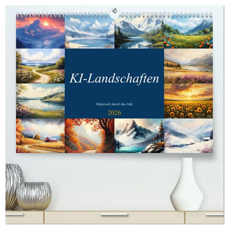 Produktbild: KI-Landschaften - Malerisch durch das Jahr (hochwertiger Premium Wandkalender 2026 DIN A2 quer), Kunstdruck in Hochglanz