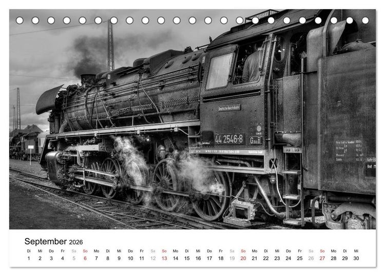 Produktbild: Unter Dampf - Eisenbahnromantik in schwarz-wei&szlig; (Tischkalender 2026 DIN A5 quer), CALVENDO Monatskalender