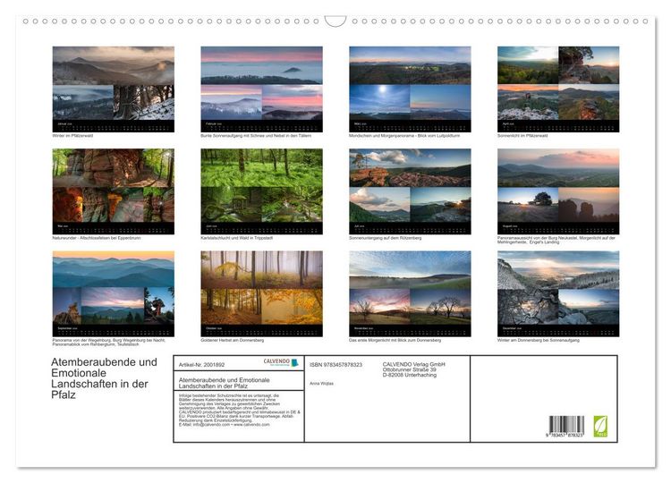 Produktbild: Atemberaubende und Emotionale Landschaften in der Pfalz (Wandkalender 2026 DIN A2 quer), CALVENDO Monatskalender