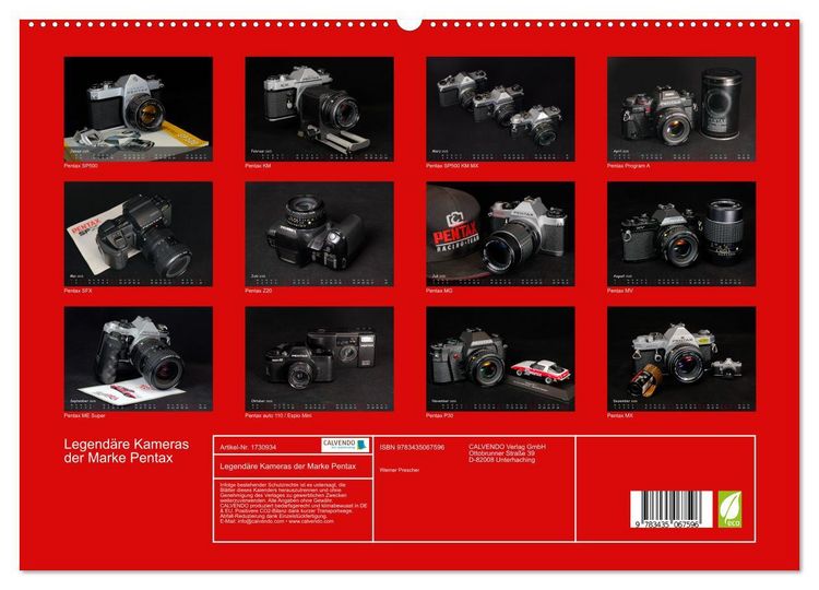 Produktbild: Legend&auml;re Kameras der Marke Pentax (hochwertiger Premium Wandkalender 2025 DIN A2 quer), Kunstdruck in Hochglanz