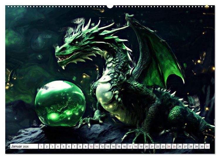 Produktbild: Drachen - Gef&uuml;rchtete, aber nicht immer b&ouml;se Fabelwesen (Wandkalender 2026 DIN A2 quer), CALVENDO Monatskalender