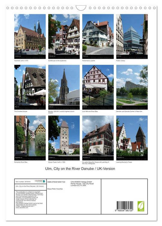 Produktbild: Ulm, City on the River Danube / UK-Version (Wall Calendar 2026 DIN A3 portrait), CALVENDO 12 Month Wall Calendar