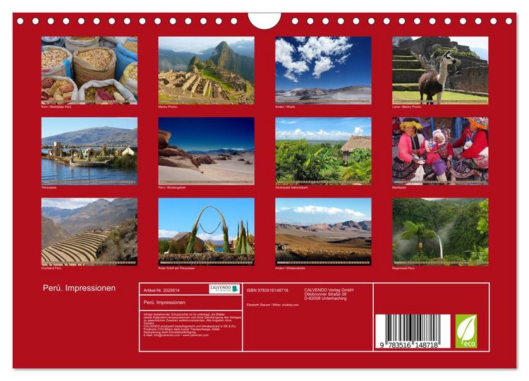 Produktbild: Per&uacute;. Impressionen (Wandkalender 2026 DIN A4 quer), CALVENDO Monatskalender