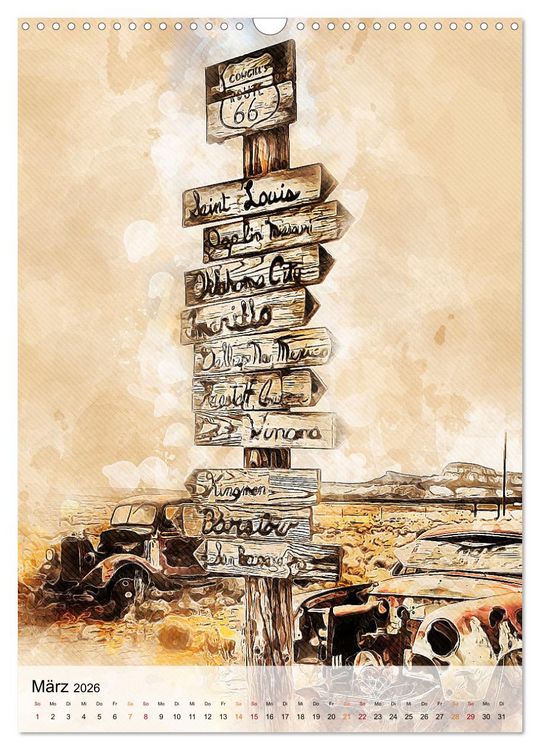 Produktbild: Route 66 - 2451 Meilen (Wandkalender 2026 DIN A3 hoch), CALVENDO Monatskalender