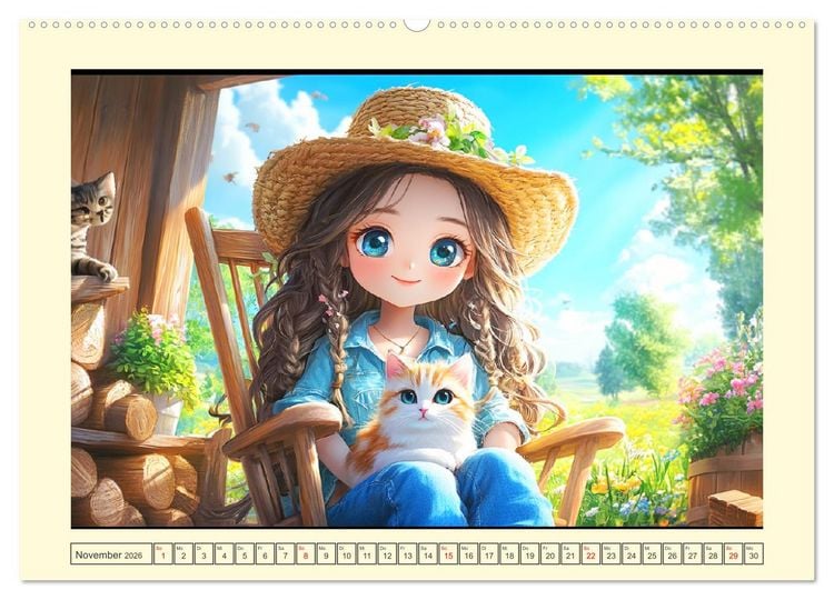 Produktbild: Kleine Cowgirls. Niedliche M&auml;dchen mit tierischen Freunden (hochwertiger Premium Wandkalender 2026 DIN A2 quer), Kunstdruck in Hochglanz