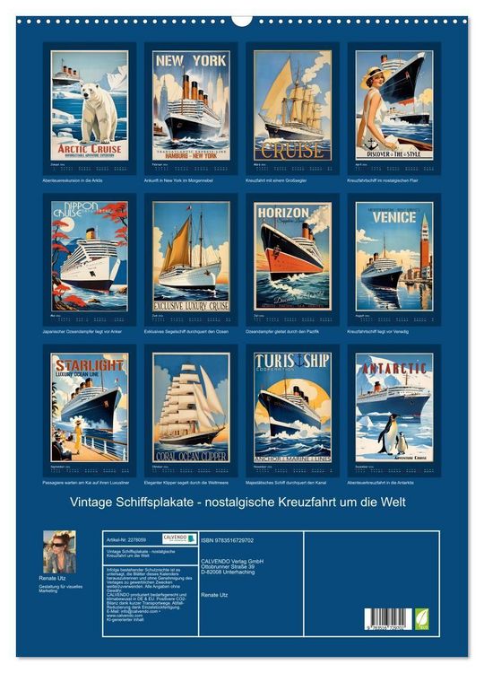 Produktbild: Vintage Schiffsplakate - nostalgische Kreuzfahrt um die Welt (Wandkalender 2026 DIN A2 hoch), CALVENDO Monatskalender