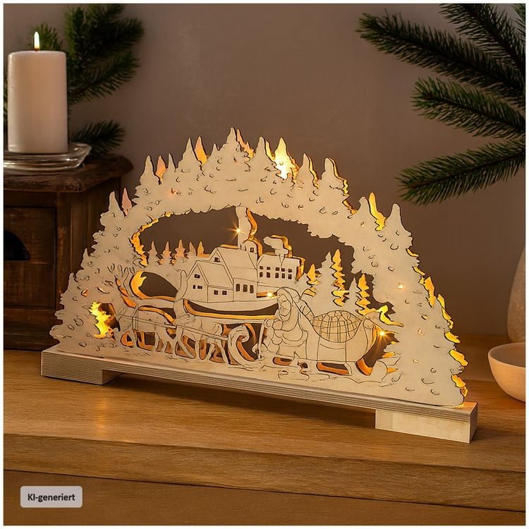 Produktbild: HTI-Living LED Holz Weihnachtsdeko mit Wintermotiv Batteriebetrieben