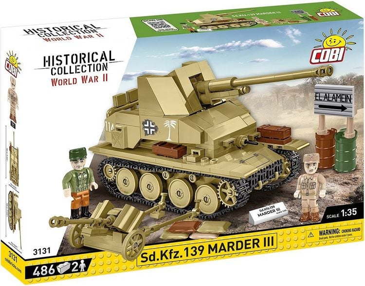 Produktbild: COBI Historical Collection 3131 - Sd.Kfz.139 Marder III, Jagdpanzer, WWII, Ma&szlig;stab 1:35, Bausatz, 486 Klemmbausteine, 2 Figuren