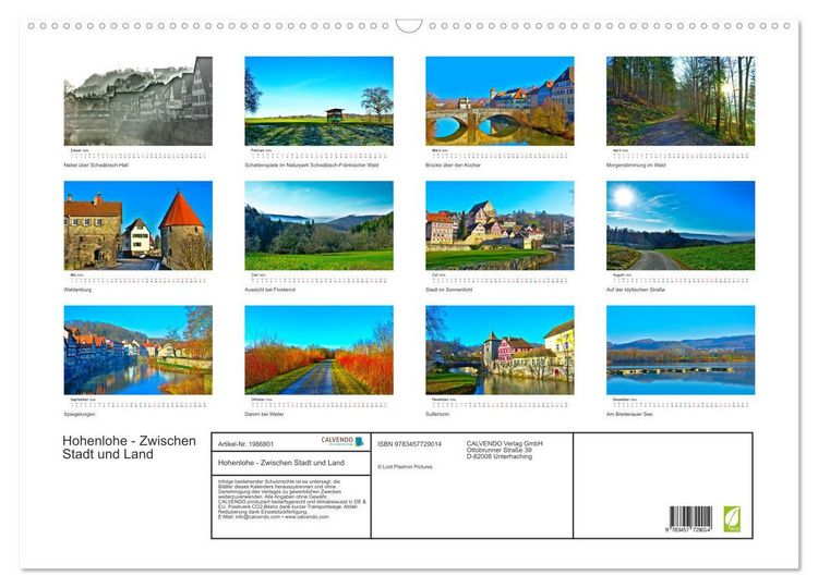 Produktbild: Hohenlohe - Zwischen Stadt und Land (Wandkalender 2026 DIN A2 quer), CALVENDO Monatskalender
