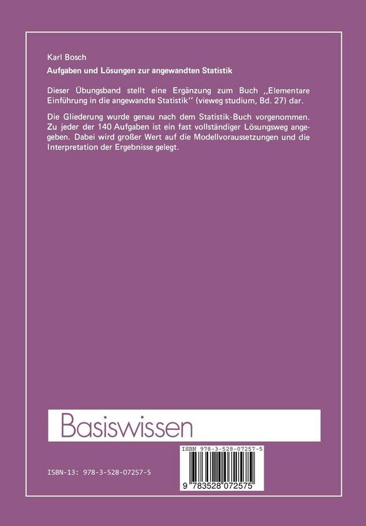 Produktbild: Aufgaben und L&ouml;sungen zur angewandten Statistik