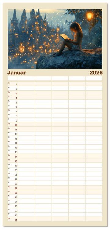 Produktbild: Familienplaner 2026 - Lesen ist eine Reise durch Zeit und Raum mit 5 Spalten (Wandkalender, 21 x 45 cm) CALVENDO