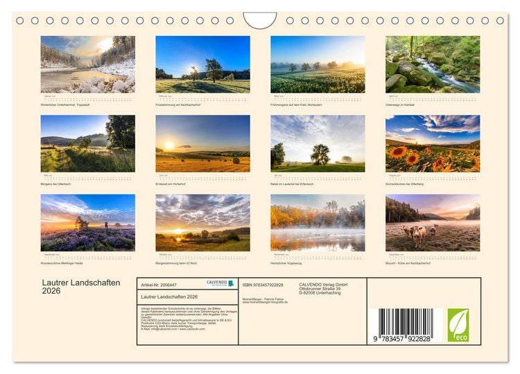 Produktbild: Lautrer Landschaften 2026 (Wandkalender 2026 DIN A4 quer), CALVENDO Monatskalender
