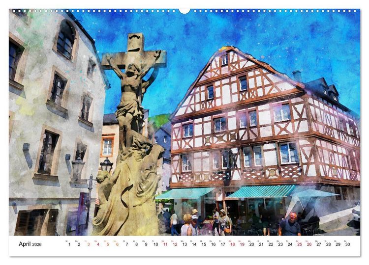 Produktbild: Bernkastel-Kues - Stadtrundgang in Aquarell (hochwertiger Premium Wandkalender 2026 DIN A2 quer), Kunstdruck in Hochglanz