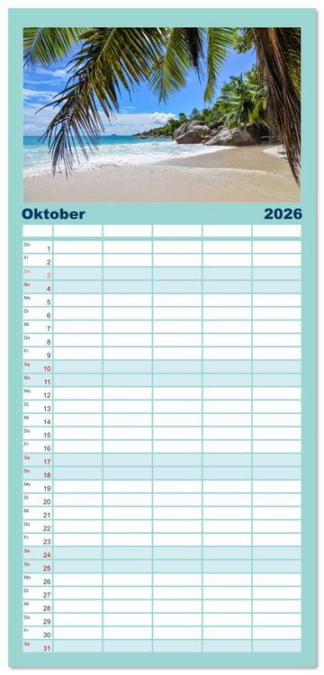 Produktbild: Familienplaner 2026 - Seychellen - unterwegs mit Julia Hahn mit 5 Spalten (Wandkalender, 21 x 45 cm) CALVENDO
