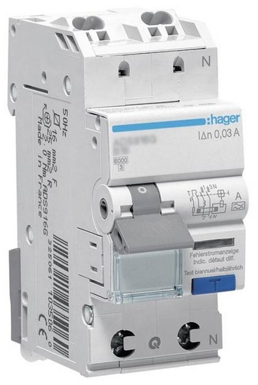 Produktbild: Hager ADS916D FI-Schutzschalter/Leitungsschutzschalter 2polig 16A 0.03A 240V
