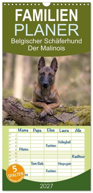 Produktbild: Familienplaner 2027 - Belgischer Sch&auml;ferhund - Der Malinois mit 5 Spalten (Wandkalender, 21 x 45 cm) CALVENDO
