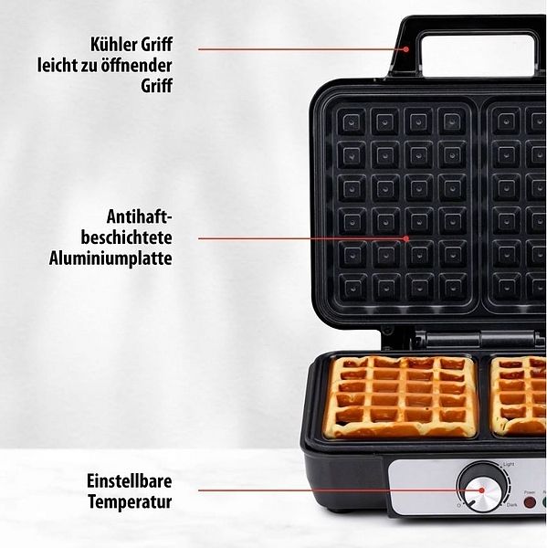 Produktbild: ALPINA Waffeleisen, 1000 Watt, Scharz-Silber