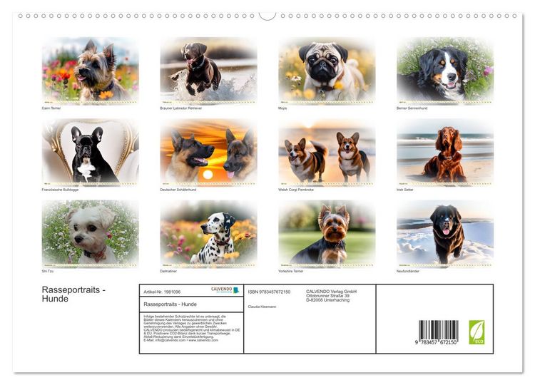 Produktbild: Rasseportraits - Hunde (hochwertiger Premium Wandkalender 2026 DIN A2 quer), Kunstdruck in Hochglanz