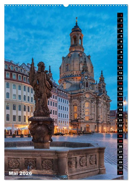 Produktbild: Dresden bei Nacht (hochwertiger Premium Wandkalender 2026 DIN A2 hoch), Kunstdruck in Hochglanz