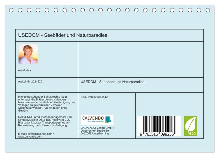 Produktbild: USEDOM - Seeb&auml;der und Naturparadies (Tischkalender 2026 DIN A5 quer), CALVENDO Monatskalender