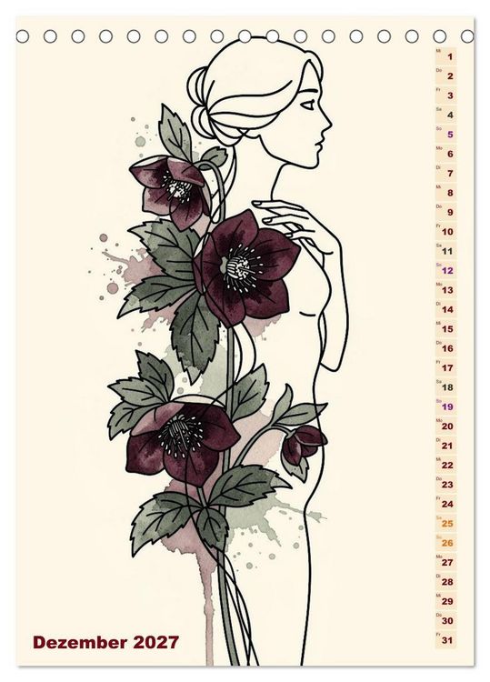 Produktbild: Bl&uuml;tenhauch und Silhouette - Line Art trifft Aquarell (Tischkalender 2027 DIN A5 hoch), CALVENDO Monatskalender