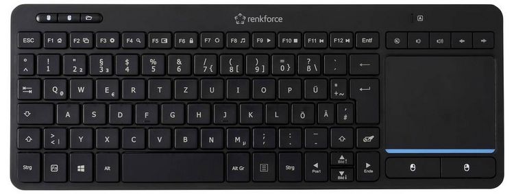 Produktbild: Renkforce RF-WLTKB-300 Kabellos Tastatur Deutsch, QWERTZ Schwarz Integriertes Touchpad