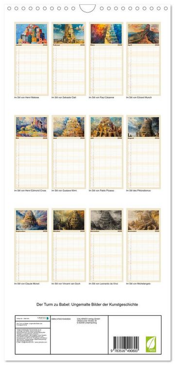 Produktbild: Familienplaner 2026 - Der Turm zu Babel: Ungemalte Bilder der Kunstgeschichte mit 5 Spalten (Wandkalender, 21 x 45 cm) CALVENDO