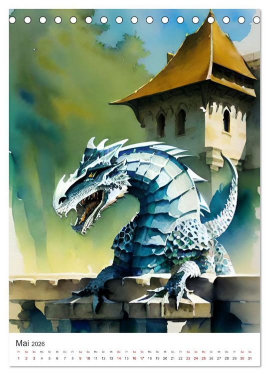 Produktbild: Faszination Mittelalter - Von mittelalterlichen Burgen und Drachen (Tischkalender 2026 DIN A5 hoch), CALVENDO Monatskalender