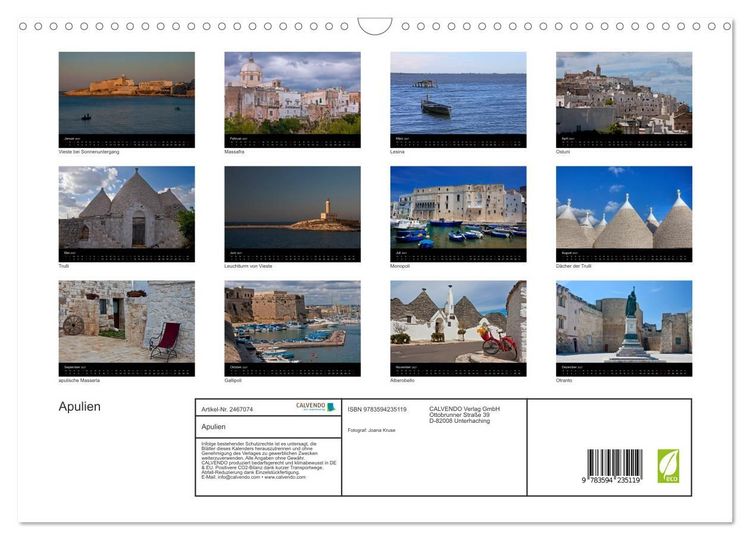 Produktbild: Apulien (Wandkalender 2027 DIN A3 quer), CALVENDO Monatskalender