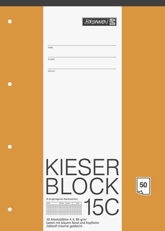 Produktbild: Brunnen Brunnen KIESER-Block A4 Lineatur 15 kariert mit blauem Rand