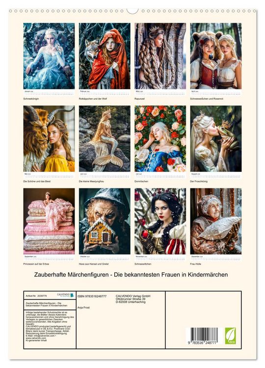 Produktbild: Zauberhafte M&auml;rchenfiguren - Die bekanntesten Frauen in Kinderm&auml;rchen (hochwertiger Premium Wandkalender 2026 DIN A2 hoch), Kunstdruck in Hochglanz
