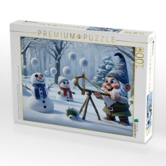 Produktbild: CALVENDO Puzzle Schelmische Winterfreuden: Ein Gartenzwergs Abenteuer im Schnee | 1000 Teile Lege-Gr&ouml;&szlig;e 64x48cm Foto-Puzzle f&uuml;r gl&uuml;ckliche Stunden