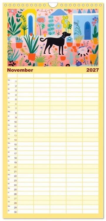 Produktbild: Familienplaner 2027 - Hunde Kunstwerke - Hunde im Stil des Fauvismus k&uuml;nstlerisch gestaltet mit 5 Spalten (Wandkalender, 21 x 45 cm) CALVENDO