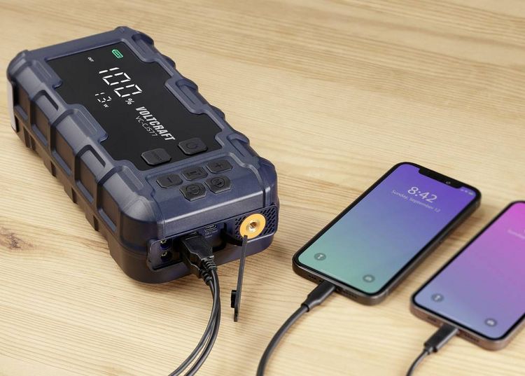 Produktbild: VOLTCRAFT Schnellstartsystem VC-CJS77 VC-16533725 Starthilfestrom (12 V)=600A USB-Steckdose 2x, Lade- und Aufbewahrungsstation