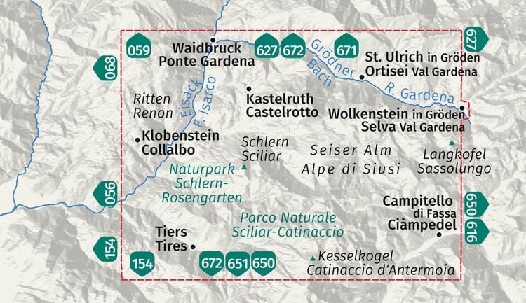 Produktbild: KOMPASS Wanderkarte 067 Seiser Alm, Naturpark Schlern-Rosengarten / Alpe di Siusi, Parco Naturale Sciliar-Catinaccio 1:25.000