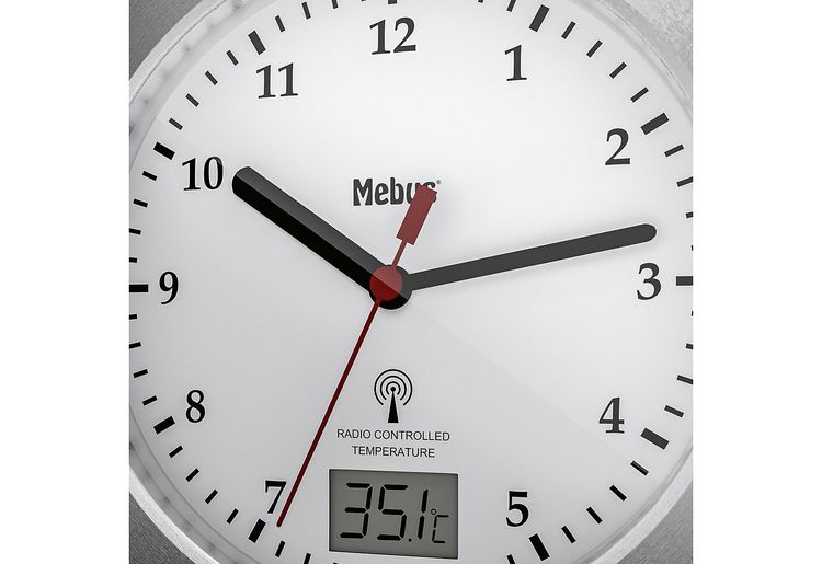 Produktbild: Mebus 41124 Funk Wanduhr 17cm x 60mm Silber Badezimmer-/Feuchtraum geeignet