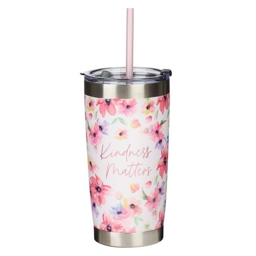 Produktbild: Kindness Matters Pink Cosmos Stainless Steel Travel Mug with Reusable