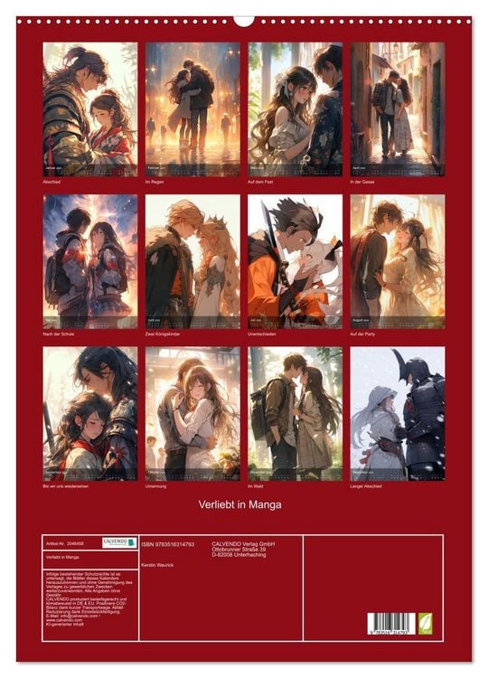 Produktbild: Verliebt in Manga (Wandkalender 2026 DIN A2 hoch), CALVENDO Monatskalender